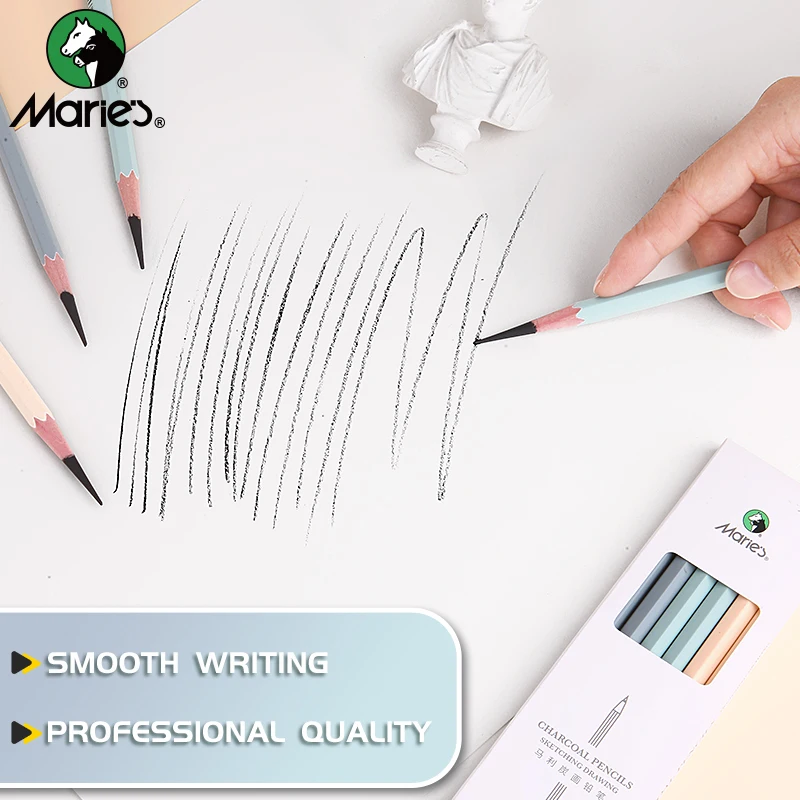 6/12pcs Marie's Sketch Charcoal Pencils,Soft/Medium/Hard Lead with Colored Wooden Barrel for Drawing,Sketching,Shading & Blendin 4