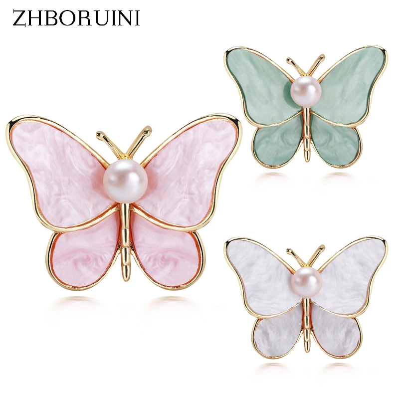ZHBORUINI 2022 New Real Natural Freshwater Pearl Brooch Imitation Shell Butterfly Brooch Pins Corsage Pearl Jewelry For Women