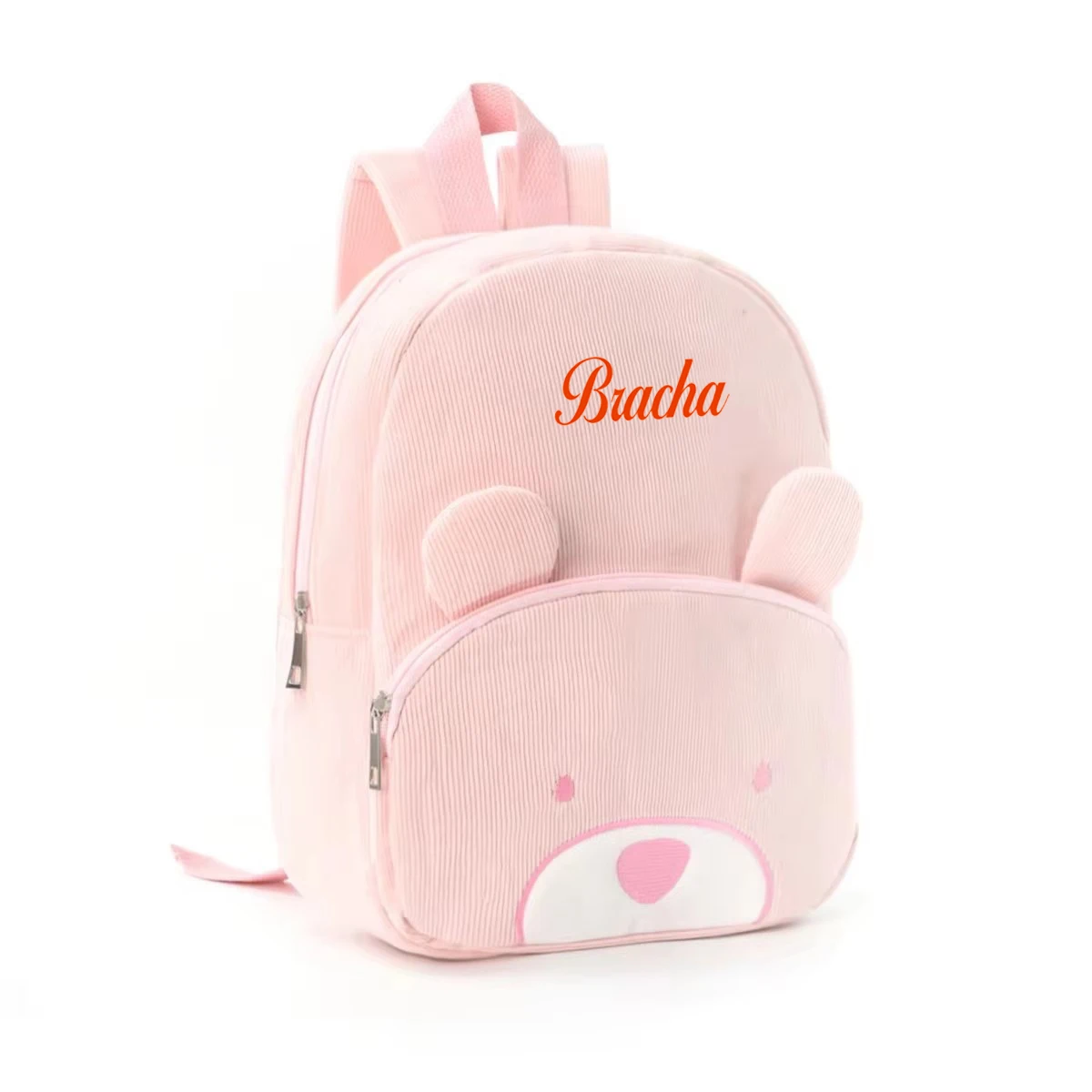 Customized Name Toddler Backpack Cartoon Bear Corduroy Large Capacity Backpack Embroidered Name Backpack Plush Bag