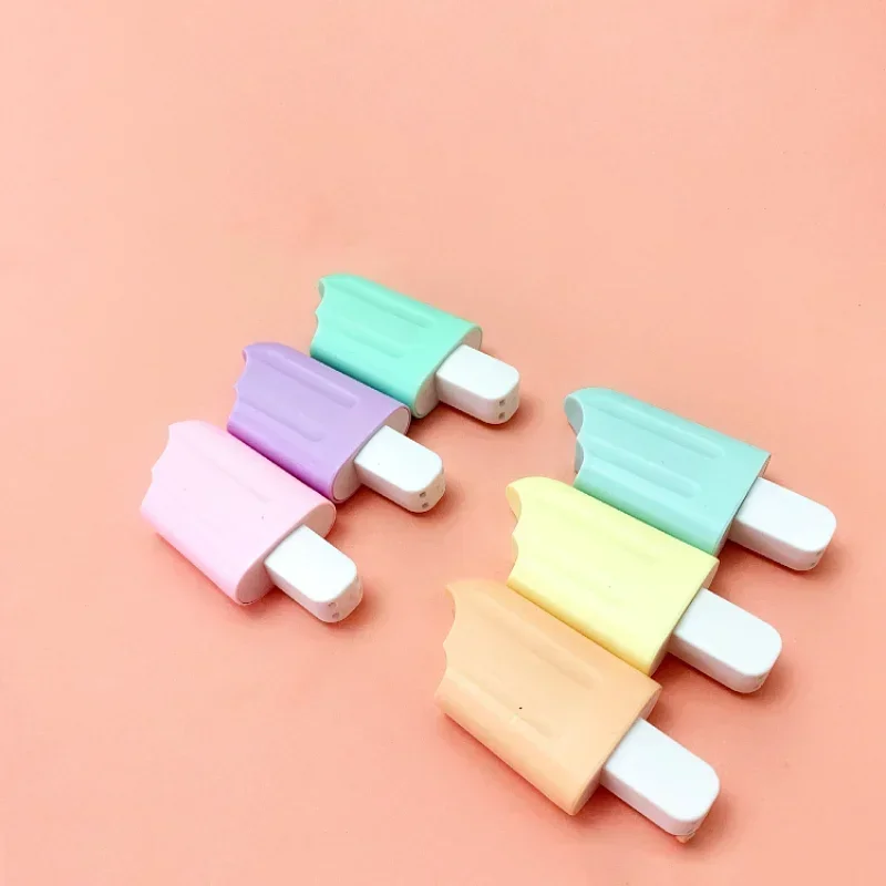 6 Pcs/Lot Cute Cartoon Highlighters School Office Stationery Students Drawing Supplies Kawaii Ice Cream Mini Paint Marker Pen 5