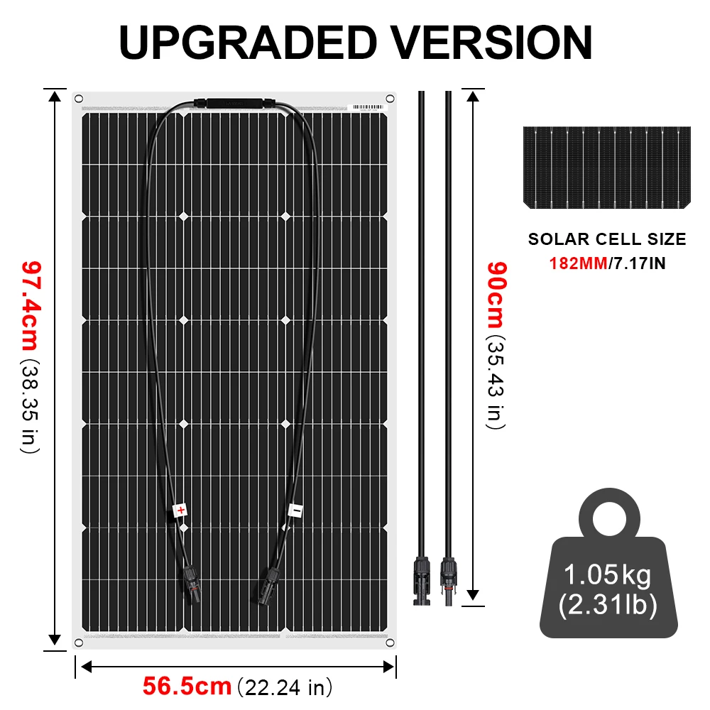 Dokio 18V Flexible 100W Solar Panel Sets Für Auto/Home Wasserdichte Monokristalline Solar China Ladung 12V batterie Mit 8M Kabel