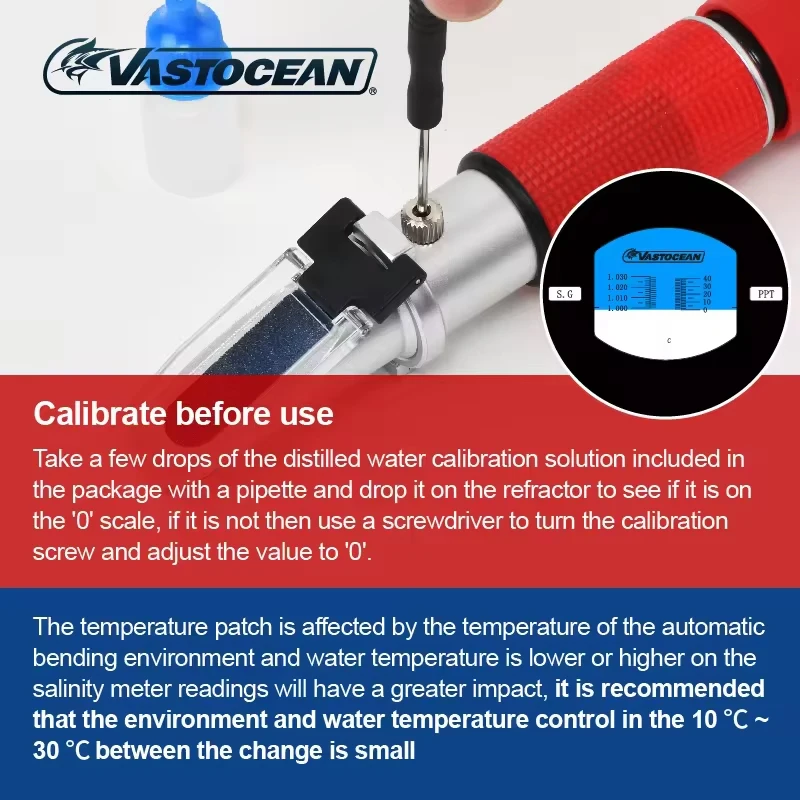 Vastocean Saltwater Refractometer, Optical hydrometer, Salinity Meter for Marine Aquarium, New