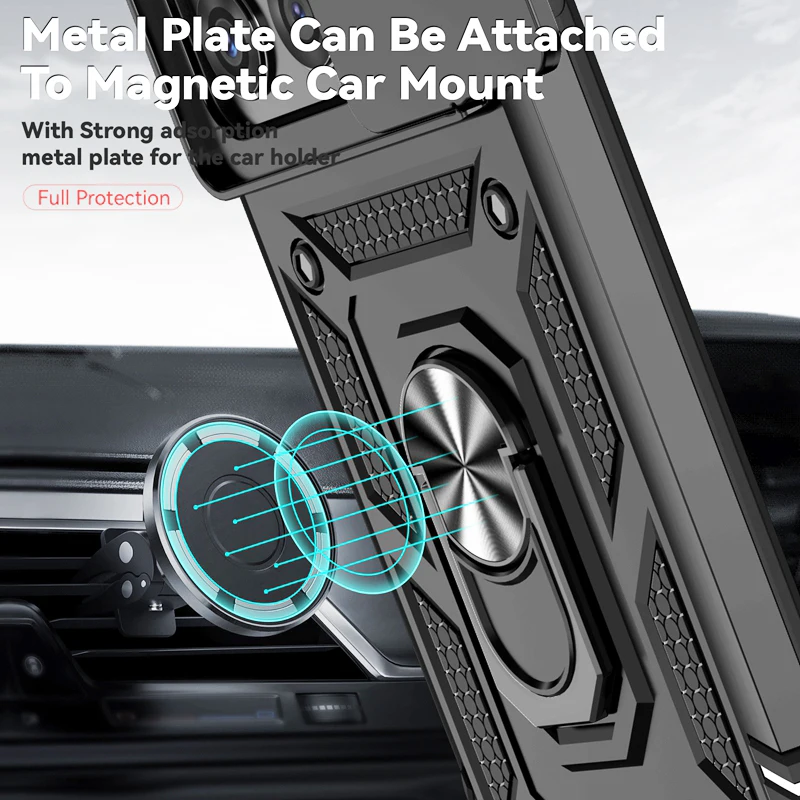 Matte Finish Stand Ring Case with Slide Camera Protector and Military-Grade Durability