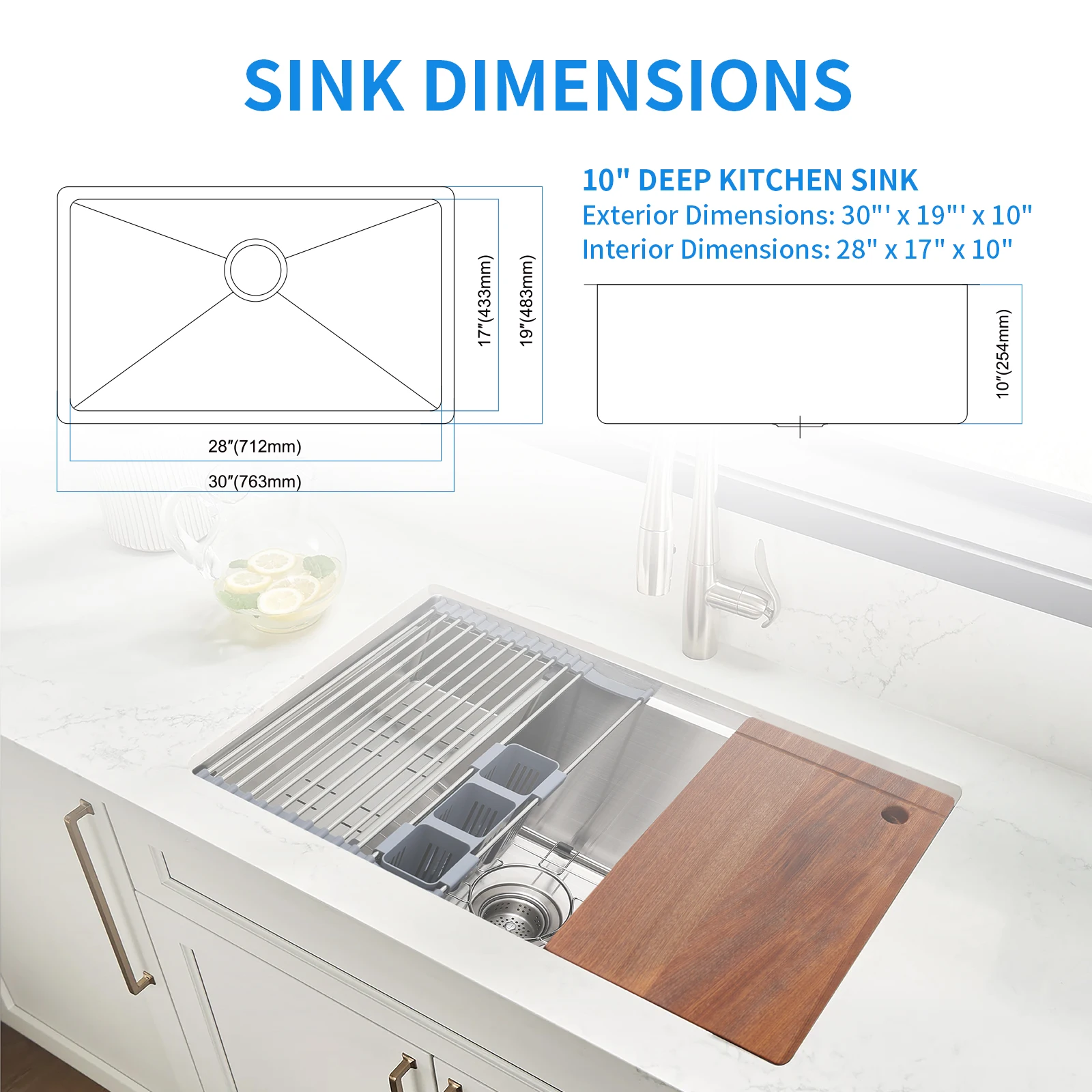 COZZIVITA KSSB30SS 30'' L Undermount Single Bowl Stainless Steel Kitchen Sink