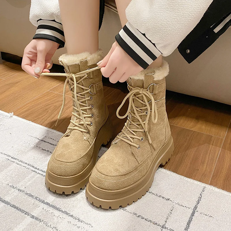 

Brand Snow Boots on Sale Winter Plush Warm Women's Medern Boots Trend Lace-up Ankle Shoe British Ladies Platform Shoes Las Botas