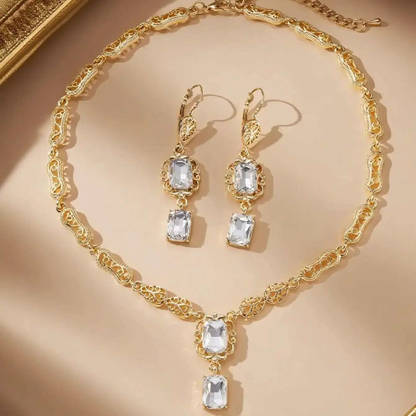 Gold Plated Square Stone Jewelry Set Arabic Design Muslim Wedding