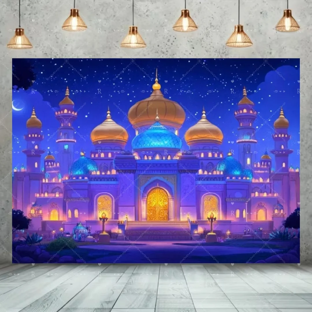 Arabische Marokkanische Nächte Party-Dekoration Hintergrund Aladdin Muslimische Goldene Moschee Kulisse Baby-Shower Banner Fotostudio-Requisiten – Detail 3
