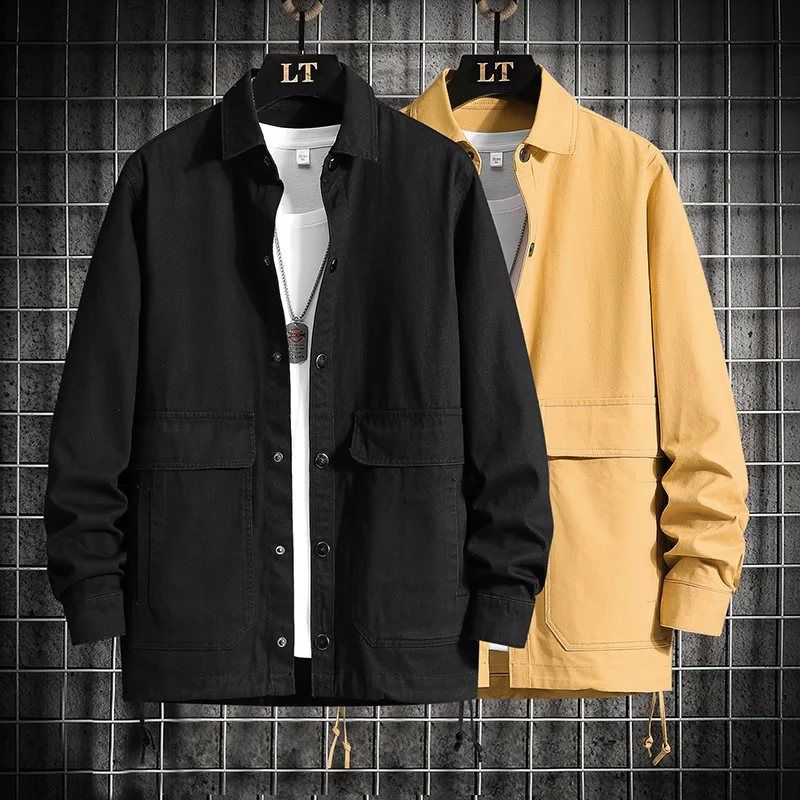 

Men Casual Solid Cotton Coat Men's Denim Jackets for Youth Man Big Pocket Streetwear Men Outwear New Spring Autumn Jacket MY864