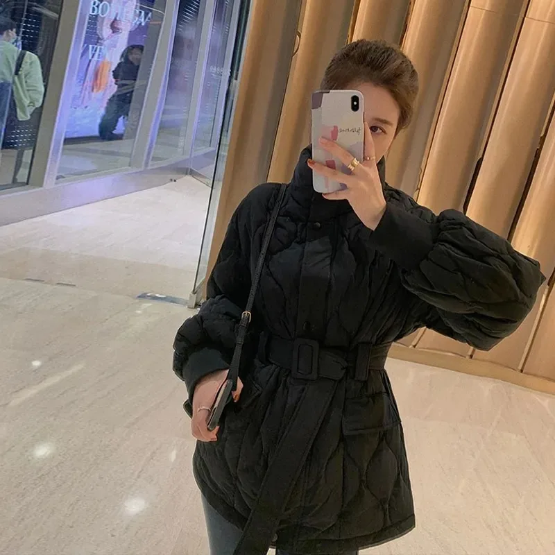 Casual Fashion Women Winter Hooded Coat Long Slim Warm Jacket Down Cotton Padded Jacket Outwear Parkas Elegant Lace Up 2023 New