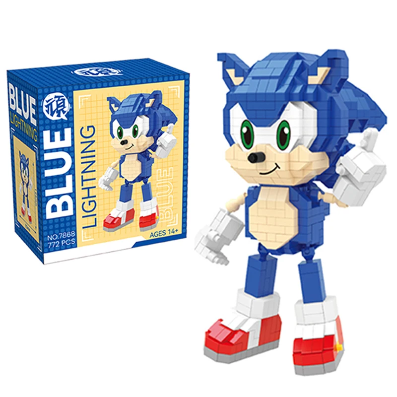 Cartoon Sonic Building Blocks Action Figure Cartoon Sonic Toy Bricks Assemble Educational Kid Toys Birthday Gift