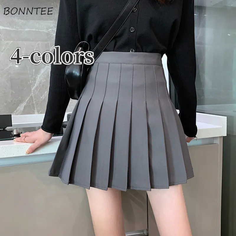 

Pleated Mini Skirts Women S-5XL Basic All-match High Waist Preppy Style Casual Solid Hotsweet Korean Fashion Streetwear Students