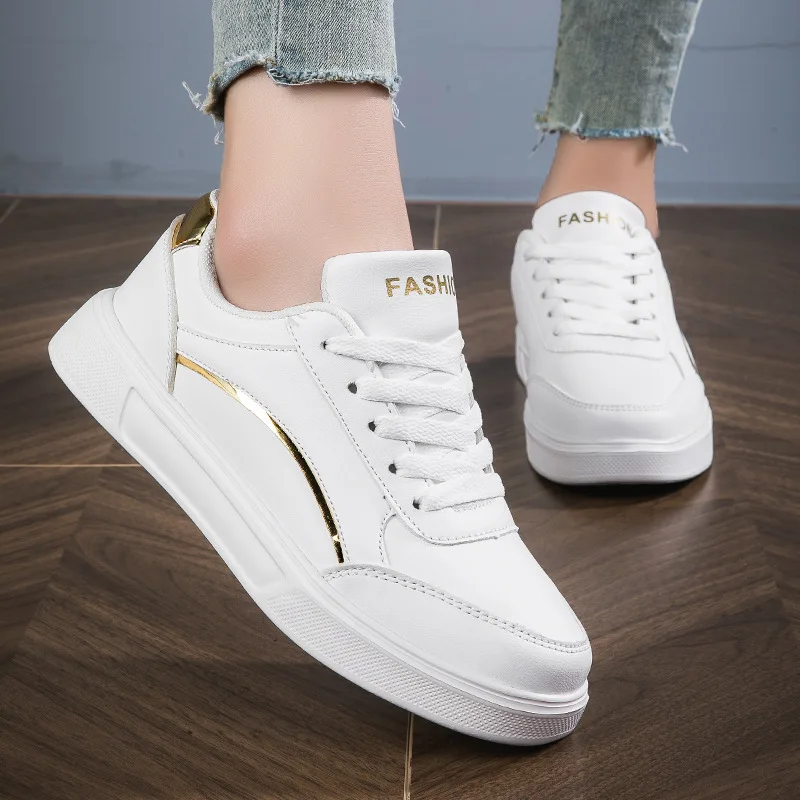 New Fashion Women's Shoes Trendy Faux Leather Flat Heighten Skate Shoes, Wear Resistance Non Slip Lace Up Sneakers