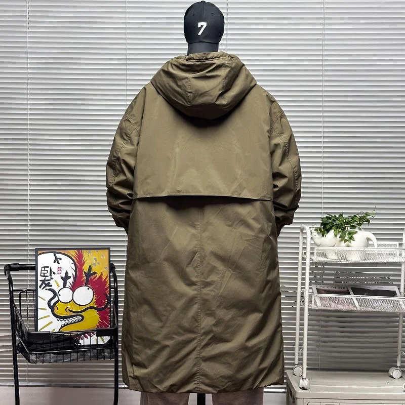Mid-Length Men's Coat Winter Hooded New Two Pieces Korean Style Windbreaker Warm Thicken Cotton 3
