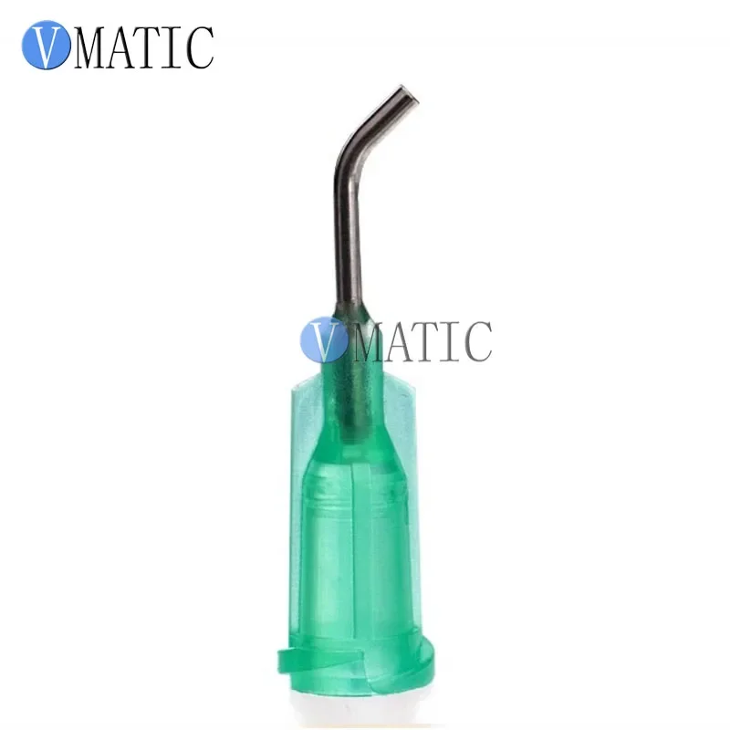100Pcs 18G Green 0.5'' Tube Length 45 Degree Bent CE Approved Glue Dispensing Needles Tips 1/2 Inch