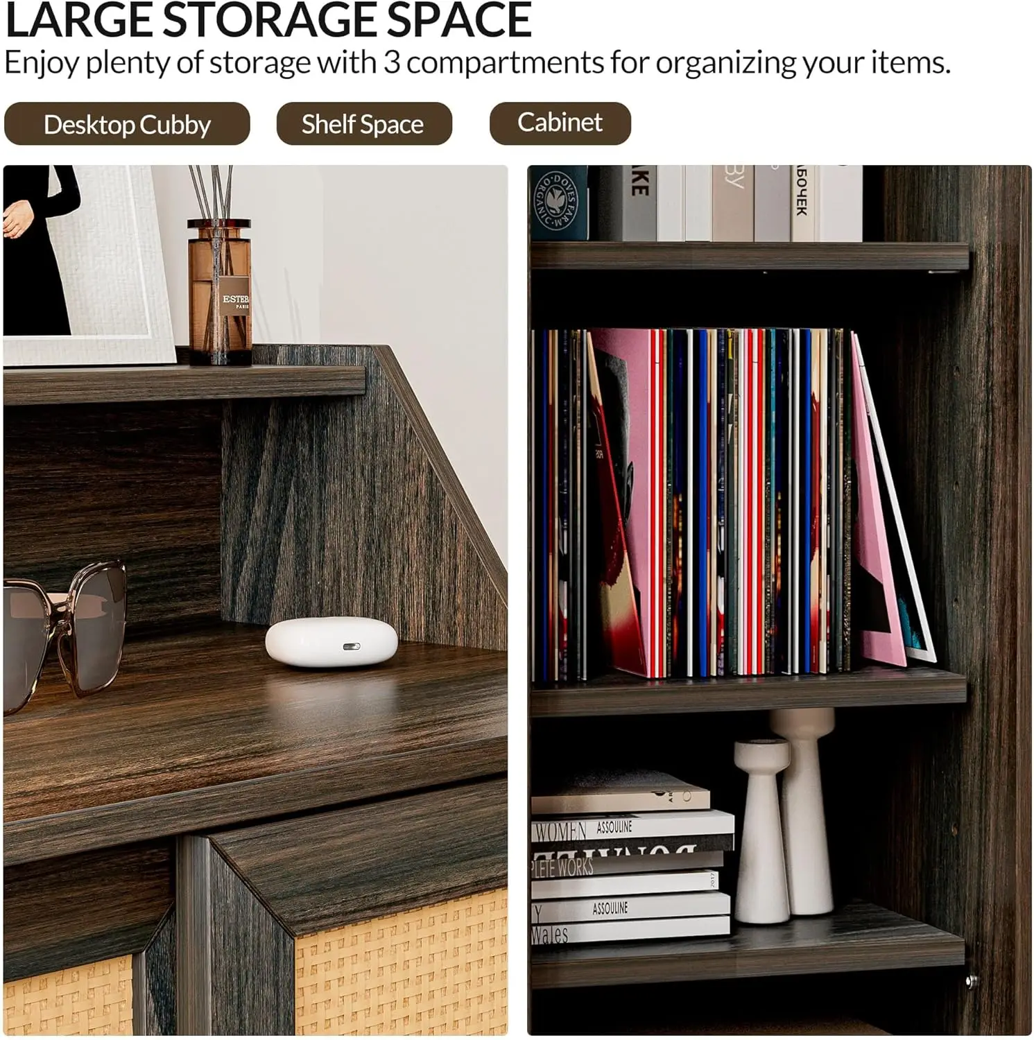 Storage Cabinet, Buffet Sideboard with Rattan Sliding Doors and Adjustable Shelf, Shoe Rack for Entryway, Sideboard Cabinet