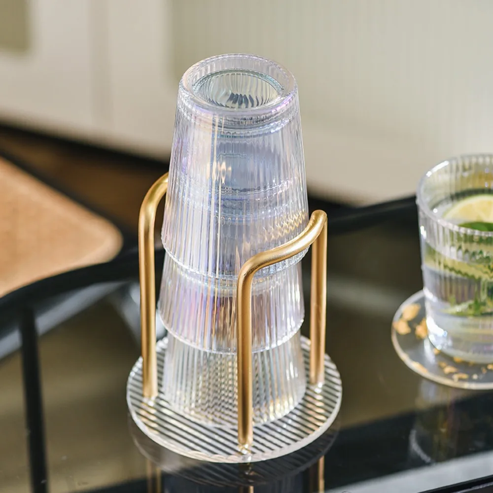 1PC Acrylic Cup Dispenser With Stylish Stripes Clear Paper Cups Holder For Rinsing Cups Bathroom Vanity Mug Racks