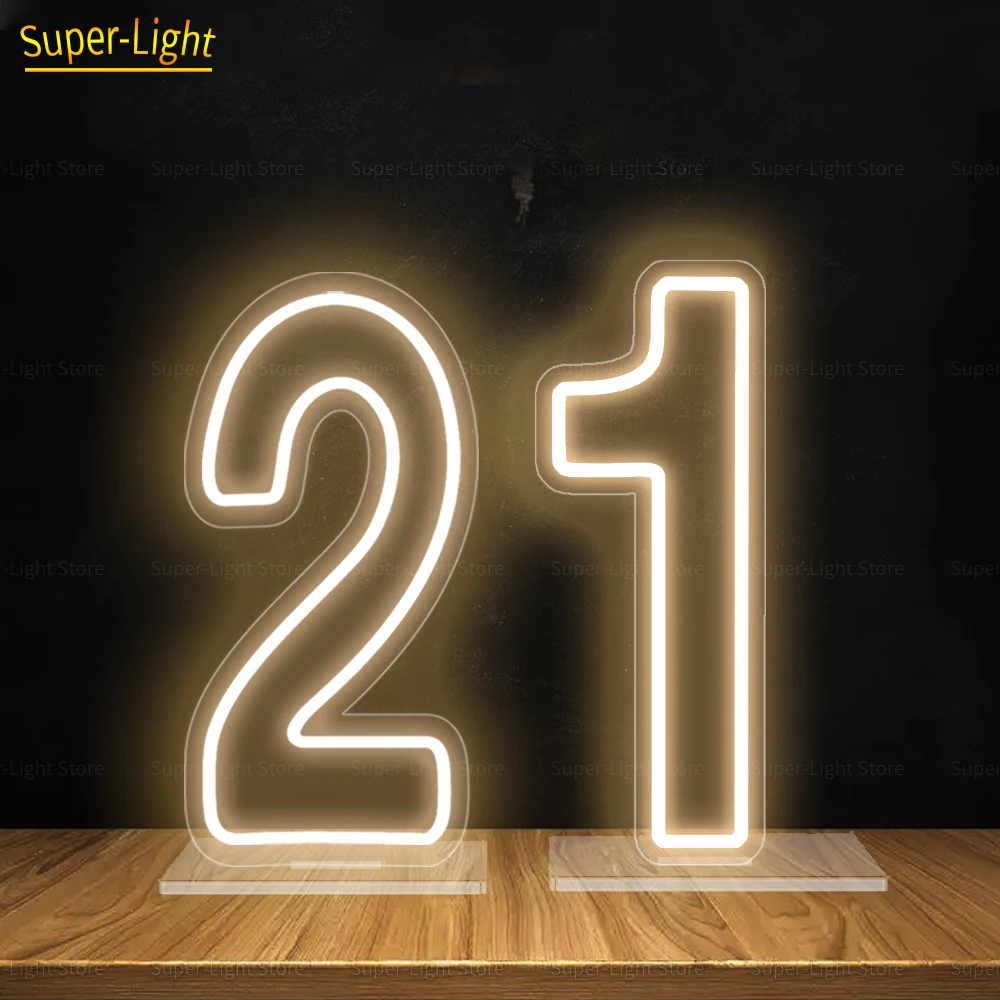 LED Number 1 2 3 4 5 6 7 8 9 0 Sign With Base and Chain, Light Up Signs for Birthday Party Decor 1st Birthday Numbers Kids Gift