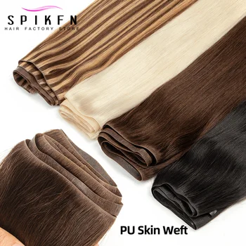 Long Tape Weft Human Hair Extensions 12"-22" Invisible Inject PU Skin Flat Weft Hair Bundles 100g Sewing In Micro Links Hair
