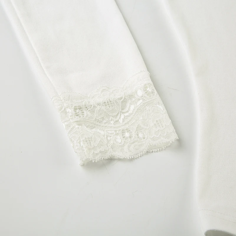 Solid Sweet Lace Trim V-Neck Women¡¯s Top Long Sleeve Balletcore Slim Autumn Trendy New T-Shirt Fashion All-Match Basic