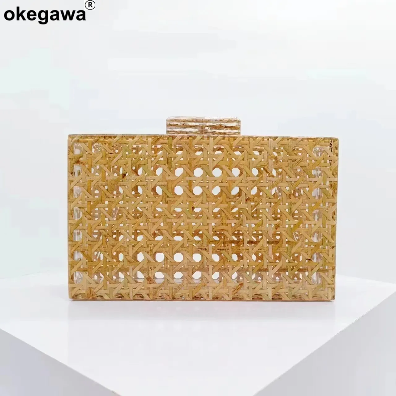 

Summer Wicker Raffia Handbags Designer High Quality Women Rattan Acrylic Box bag Crochet Evening Clutch Wedding Party Purses