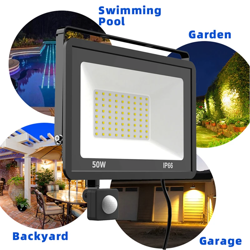 LED PIR Motion Sensor Floodlight Outdoor Wall Light 100W 50W 30W 20W 10W IP66 Waterproof For Garden