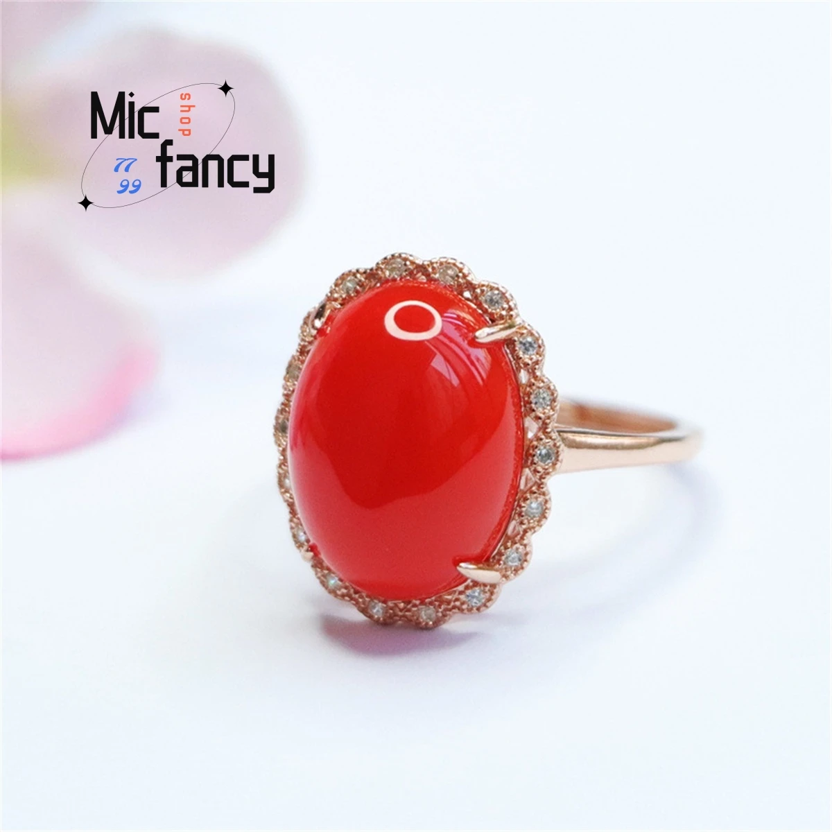 

Natural S925 Silver Inlaid Southern Red Agate Pigeon Egg Face Full Diamond Ring Simple Exquisite Personality Women Couple Gift