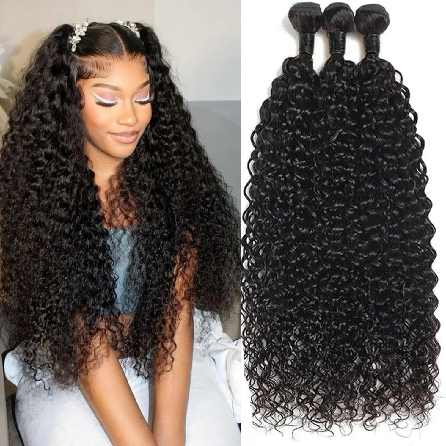 Jerry Curly Bundles 100% Human Hair Weave Bundles Brazilian Virgin Hair Wet And Wavy Bundle 12A Grade Unprocessed