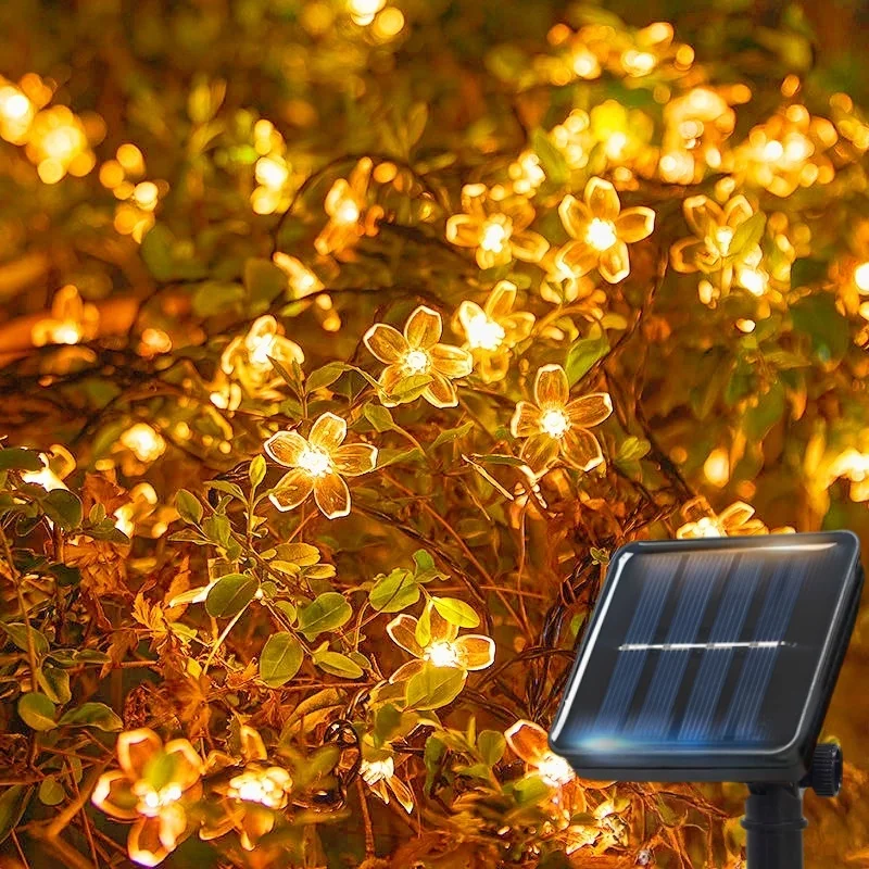 Solar Cherry Blossom String Lights – Outdoor Waterproof Garden Garland Lights for Lawn, Pathway & Christmas Decoration 2