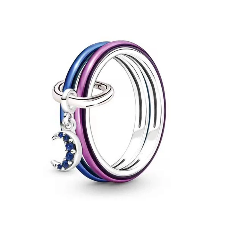 925 Silver Me Collection Ring Set Link Mini Dangle Charm Series Lightning Heart Star Moon Fit Original Pandora Bracelet Charm
