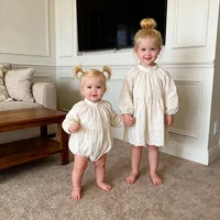 Autumn Baby Bodysuit Sisters Dress Party Infant Girls Toddler Outfit Baby Girls Rompers Embroidery Bow Dress Family Sister Dress