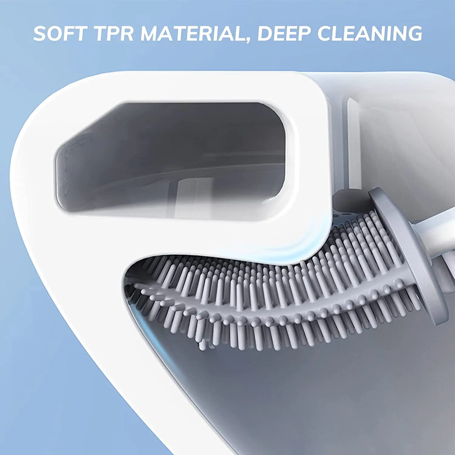 Toilet Brush Bathroom Silicone Toilet Brushes Holder Sets No-Slip Long Plastic Handle Soft Flexible Bristles