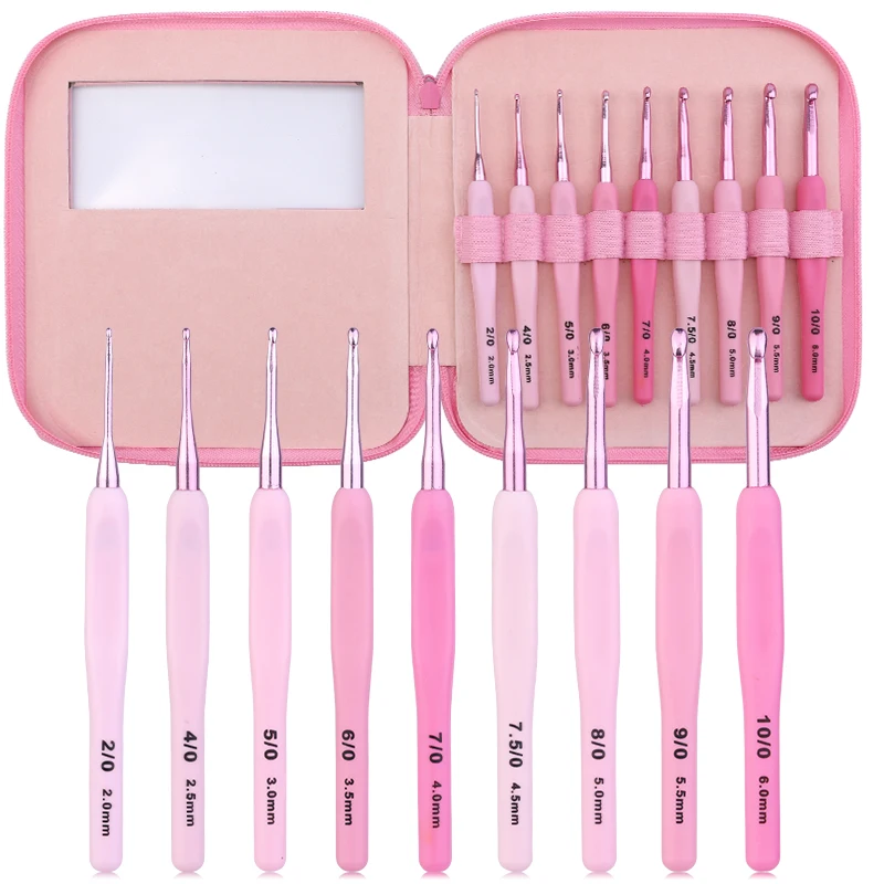 TLKKUE Crochet Hooks Set Pink Color Plastic Handle Knitting Hook Needles For Crocheting Knit DIY Sewing Accessories Knit Tools
