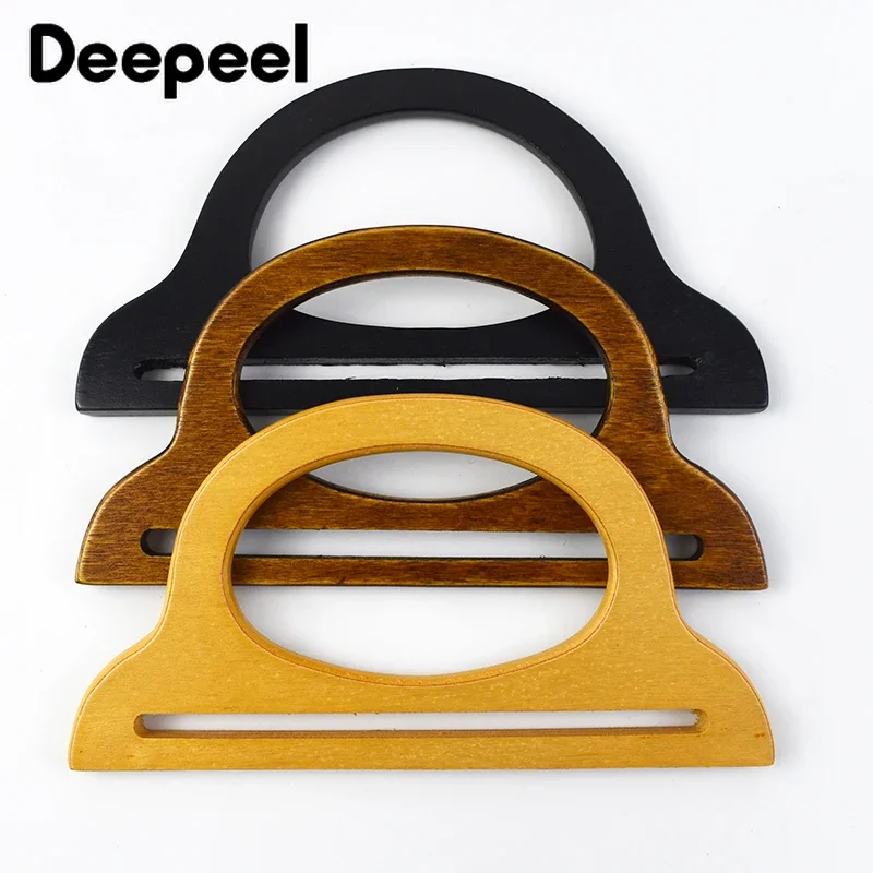 2Pcs Deepeel 17.5*9cm New Wooden Bags Handle for Women's Handbag Woven-bag Purse Frame DIY Handmade Crochet Bag Accessories crystal shiny rhinestone diamond bling woven handmade strap for handbag purse crossbody bag strap glitter belt bag accessories