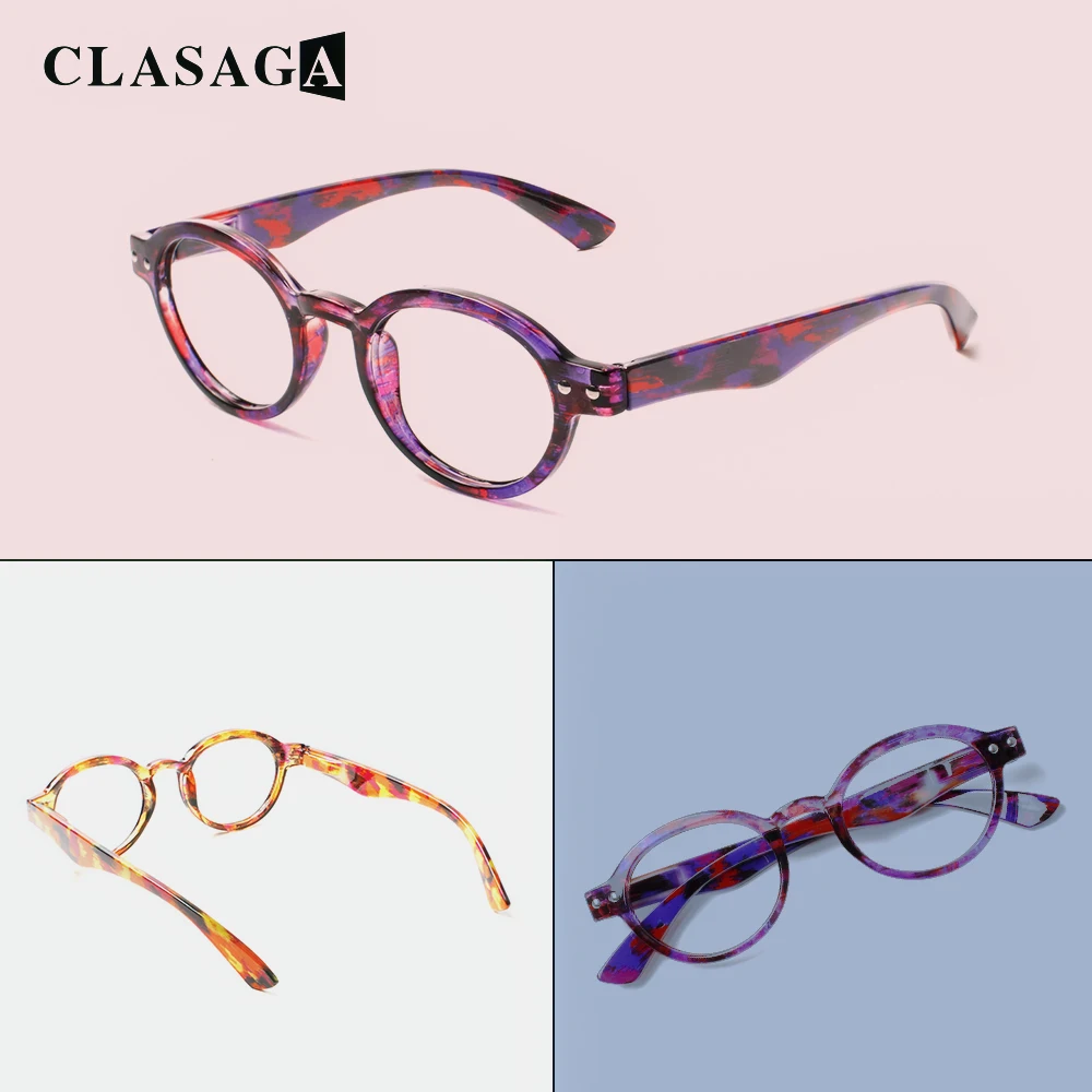 

CLASAGA1 Pair Multi-color Prescription Reading Glasses Spring Hinge Retro Round Frame Men and Women HD Reader Eyeglasses