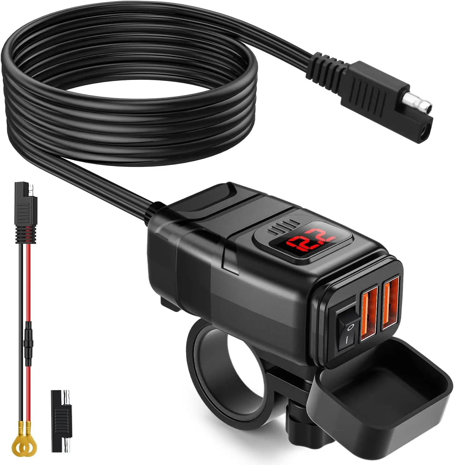 Rallonge 12-24V 3 En 1 étanche Avec Double USB Et Voltmètre - Pour Voiture, Bateau, Camping (ABS, 15x5 Cm)