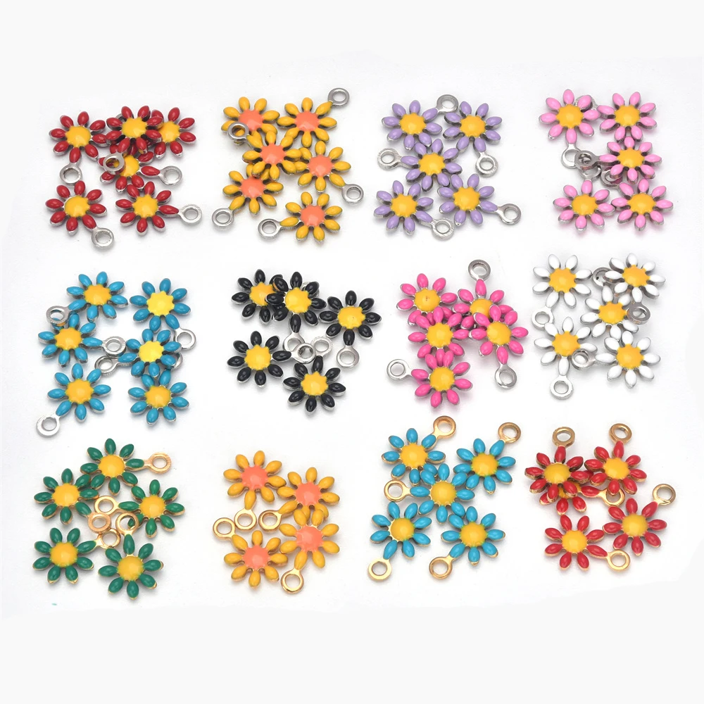 20Pcs 스테인레스 스틸 펜 던 트에 나 멜 꽃 매력 펜 던 트 DIY 귀걸이 목걸이 팔찌 쥬얼리 만들기 및 공예