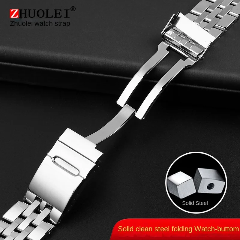 High-Quality 24mm Solid Stainless Steel Watchband with Push-Button Hidden Clasp