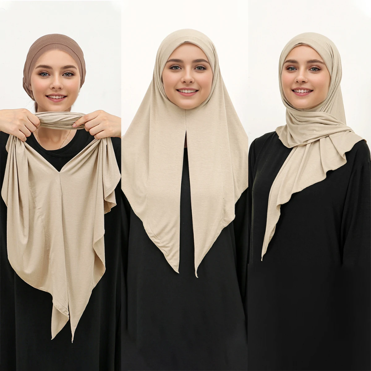 Soft Solid Modal Jersey Hijab Instant Hijab Scarf For Muslim Woman Hijabs Ladies Casual Wraps Islamic Headscarf Turban 68*68cm