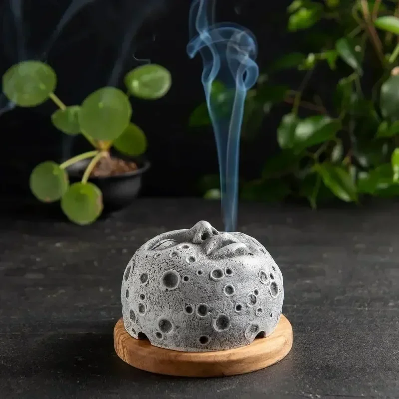 Home Incense Burner Holder Unique Moonscape Resin Handicrafts Moon Face Backflow Incense Base Zen Accessories Room Desk Decor