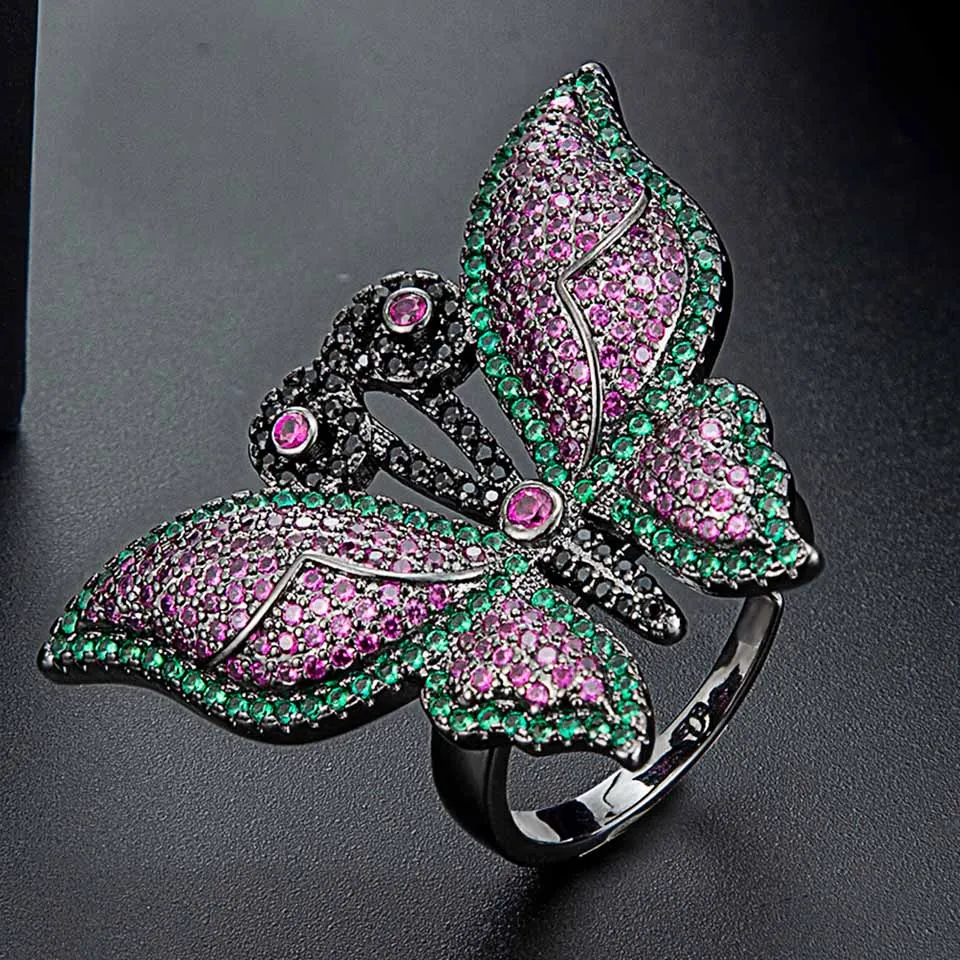 Zlxgirl fashion Colorful butterfly shape woman's Cubic Zironia finger Ring Brand Sexy Unisex Bridal Copper ring anel women gift