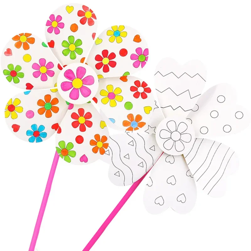 Blank Windmill DIY Art Material Kit for Children Graffiti Coloring Educational Toys Handmade Craft Making Kindergarten Supplies