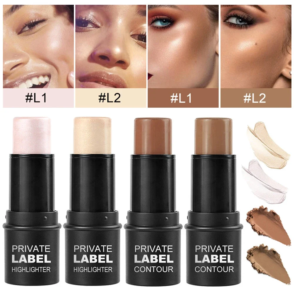 

Private Label 4-color 7g Contour Stick Custom Bulk Highlight Contour Makeup Black Tube Shimmering Waterproof Face Brighten