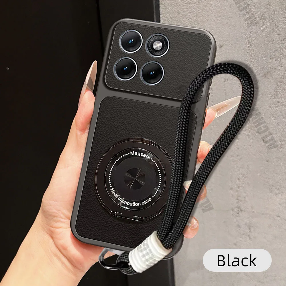 Magnetic Rotating Bracket Lanyard Phone Case - PU Leather Soft Cover