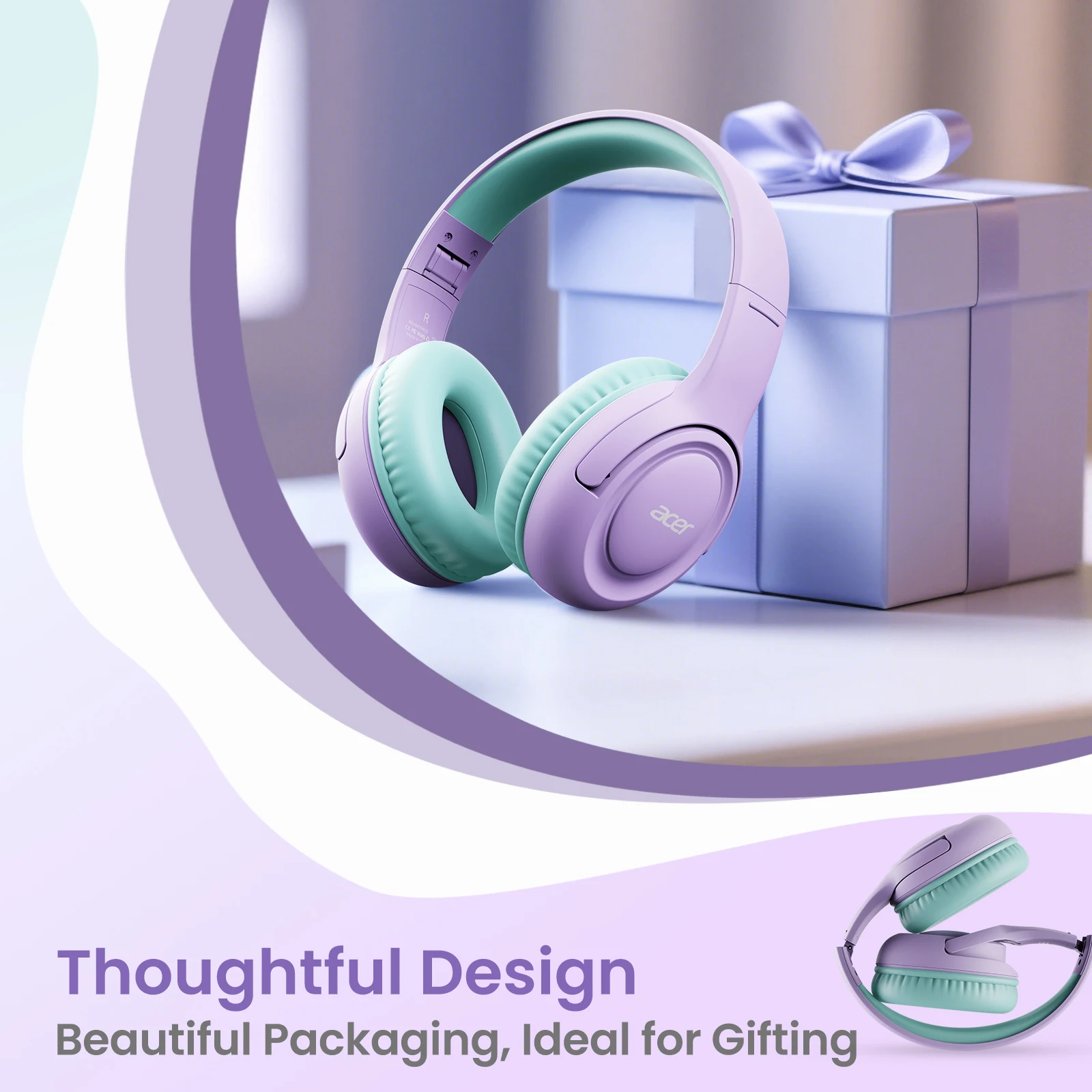 Acer Kids Foldable Wired Headphones with Volume Limiting and Stereo Sound