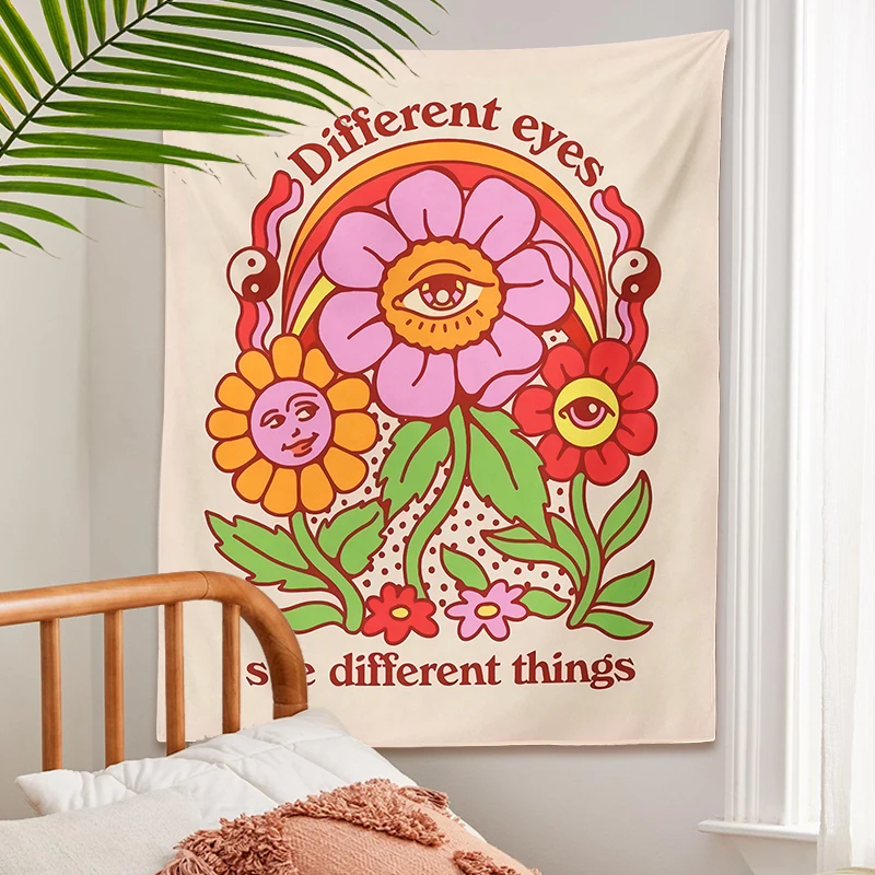 Flowers Eyes Tapestry Wall Hanging Boho different eyes Tapestry Rainbow flowers Ouija Wall Decor College Dorm Bohemian Decor tapestry decorations