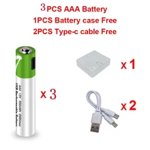 

3pcs High capacity 1.5V AAA 550 mWh USB rechargeable li-ion battery for Remote control wireless mouse + Cable