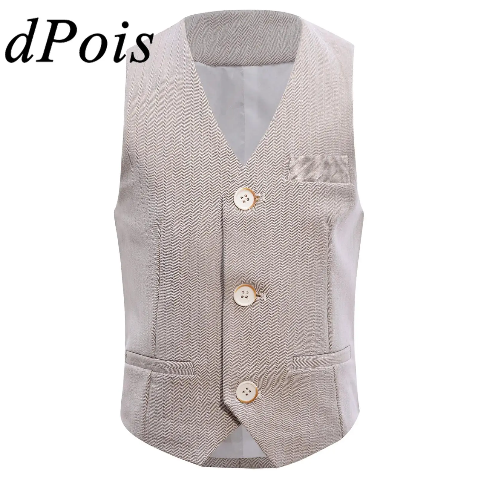 

Kids Boys Sleeveless Vest V Neck Single Breasted Suits Vests Children British Style Gentleman Waistcoat School Uniforms Costumes