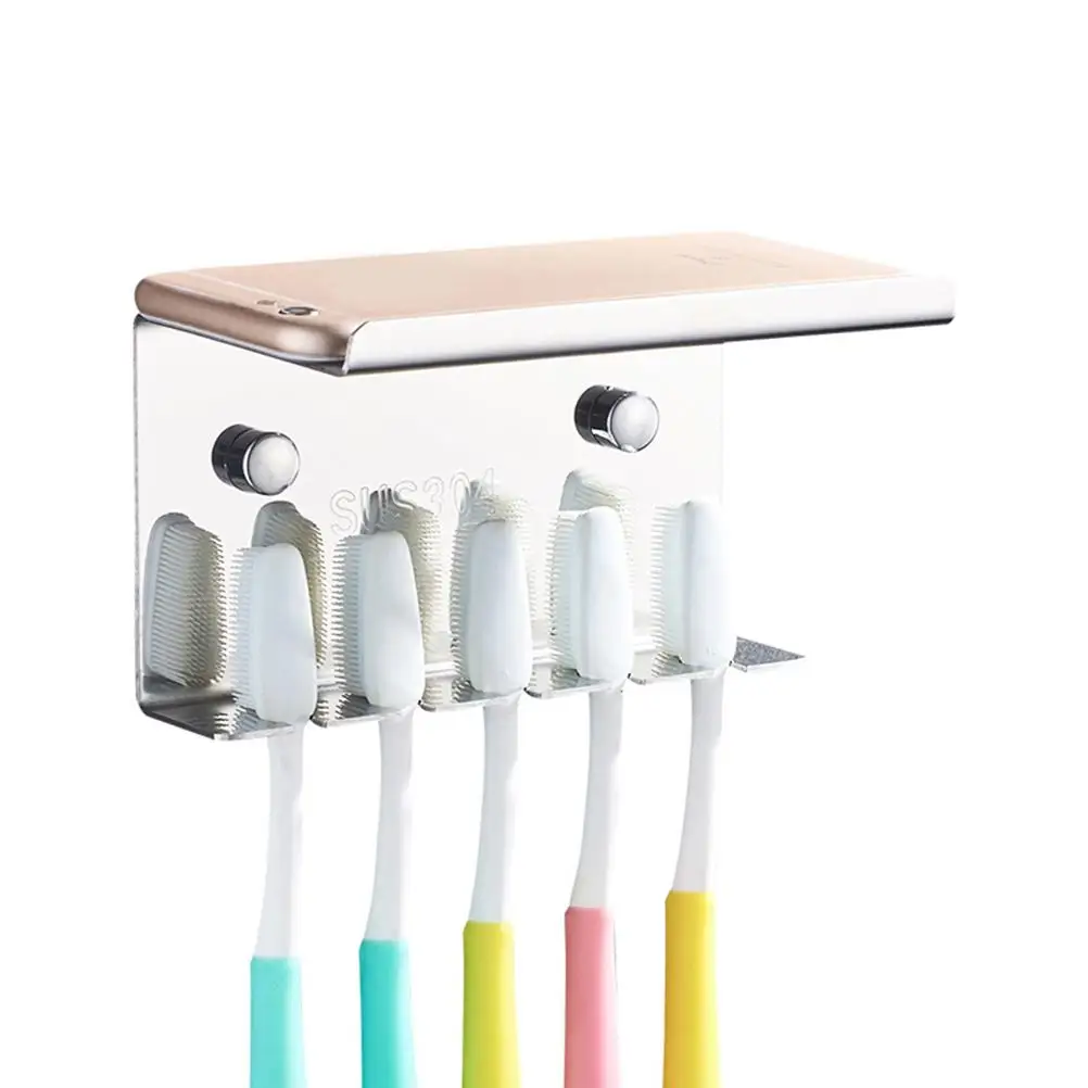 Stainless Steel Toothbrush Holder Wall Mounted Rack ganizer Bathroom Accessories Toothpaste Cup Stand Multifunctional Space