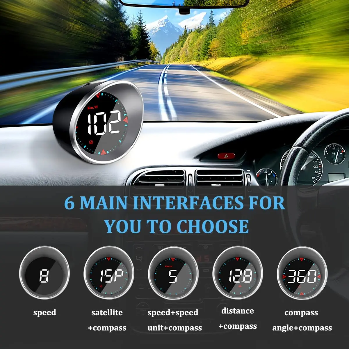 

2022 Auto Car HUD Head Up Display Digital GPS Smart Speedometer with OverSpeed Alarm Fatigue Driving Warning, Navigation Compass