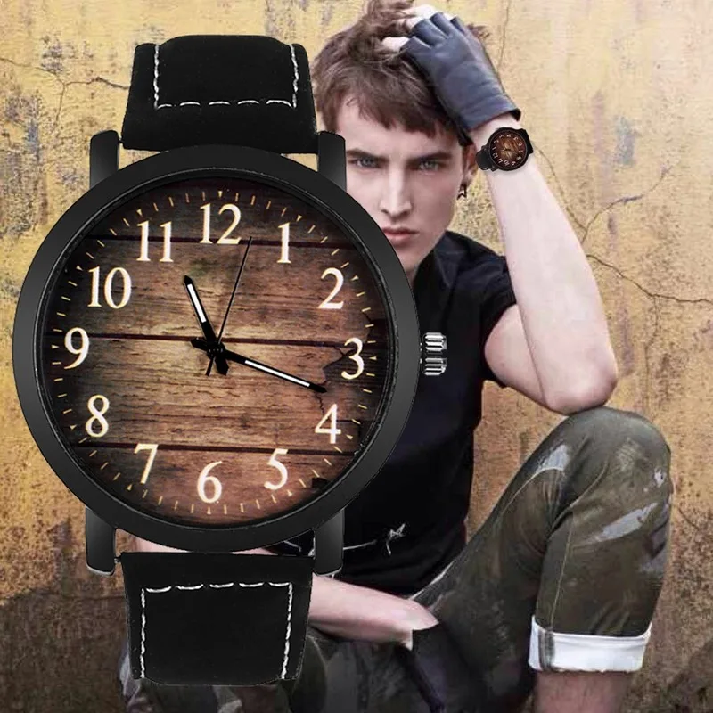 

Watch Fashion Wood grain dial Casual Leather Quartz Watch Men Watches Luxury Wristwatch Hombre Hour Male Clock
